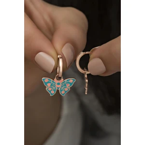 925 Ayar Gümüş Turkuaz Mineli Kelebek Küpe