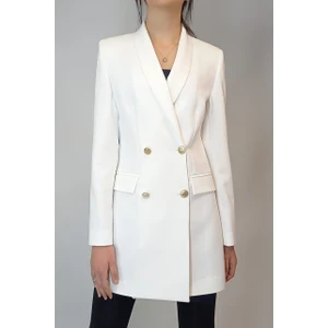 Kadın Ekru Gold Düğmeli Astarlı Blazer Ceket YY101029