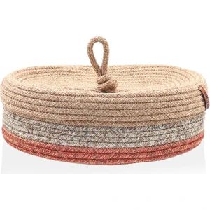The Mia Jüt Kapaklı Oval Sepet Bambu Kiremit 35X24X12 cm