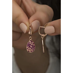 925 Ayar Gümüş Mor Mineli Desenli Küpe