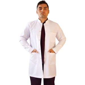 Hakim Yaka Orta Boy Beyaz Erkek Doktor Öğretmen Laboratuvar Önlüğü