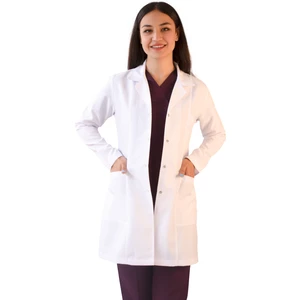 Gömlek Yaka Orta Boy Beyaz Kadın Doktor Öğretmen Laboratuvar Önlüğü