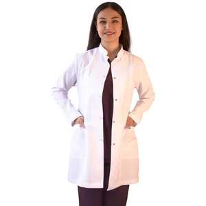 Hakim Yaka Orta Boy Beyaz Kadın Doktor Öğretmen Laboratuvar Önlüğü