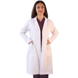 Gömlek Yaka Uzun Boy Beyaz Kadın Doktor Öğretmen Laboratuvar Önlüğü