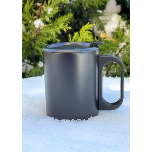 Çift Katmanlı Paslanmaz Çelik 300ml Mat Siyah Kulplu Küçük Bardak Termos Travel Mug Kupa Kahve Bardağı (1-2 Saat Sıcak ve Soğuk)