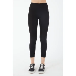 Kadın Siyah Yüksek Belli Kalın Kemerli Çelik Örme Tayt