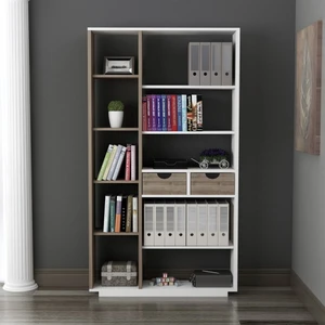 Luma 10 Bölmeli 2 Dolaplı Modern Kitaplık Beyaz Ceviz - Luma