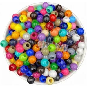 10 mm Karışık Renkli Plastik Boncuk,renkli Geniş Delik Makrome Boncuğu (100gr,~180-200 Adet Boncuk)