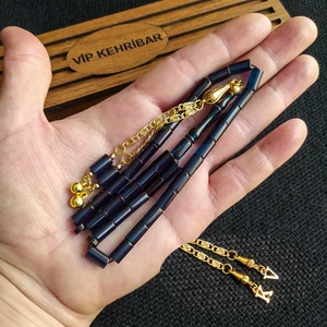 Vip Kehribar 5,5X10 mm Kesme Ateşi Kehribar Tesbih Isme Özel Kişiselleştirilebilir Ahşap Kutulu Tespih