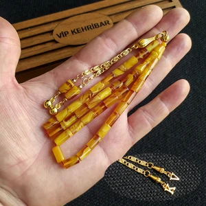 Vip Kehribar 5,5X10 mm Kesme Ateşi Kehribar Tesbih Isme Özel Kişiselleştirilebilir Ahşap Kutulu Tespih