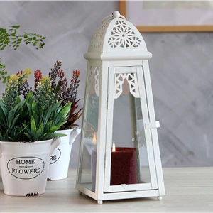 Binbirreyon Iskandinav Büyük Blok Mum Feneri Şamdan Mumluk Metal 31CM Beyaz MA025