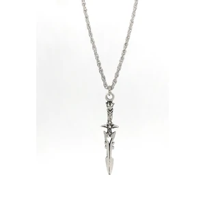 Antik Gümüş Kaplama Erkek Kılıç Kolye Burgu Zincir