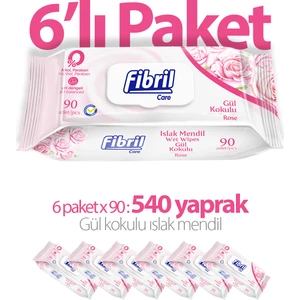 Gül Kokulu Islak Mendil 6x90 lı Paket 540 Yaprak