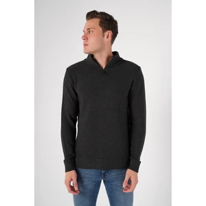 Trist Star Antrasit Erkek Pamuklu Fermuarlı Dik Yaka Triko Kazak TRIST-1191