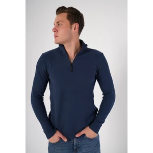 Trist Star Indigo Erkek Pamuklu Fermuarlı Dik Yaka Triko Kazak TRIST-1191