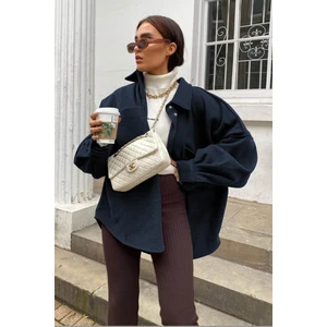 Mad Girls Lacivert Over Size Gömlek Ceket MG1281