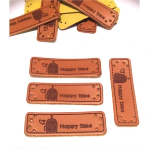 10 Adet Deri Etiket Happy Time Etiket , Etiketler