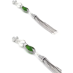 Midyat Nurtaş Gümüş Zümrüt Taşlı 925 Ayar Gümüş Tesbih Püskülü 201021423