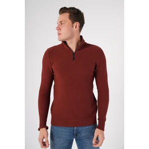 Trist Star Erkek Taba %100 Pamuk Fermuarlı Dik Yaka Triko Kazak TRIST-1191