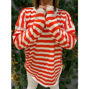 Zeynep Peri Butik Kalın Çizgili Salaş Oversize Bisiklet Yaka Kadın Triko Kazak