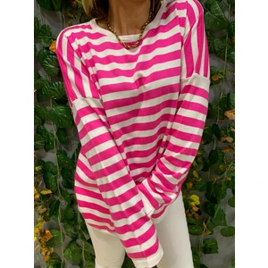 Zeynep Peri Butik Kalın Çizgili Salaş Oversize Bisiklet Yaka Kadın Triko Kazak