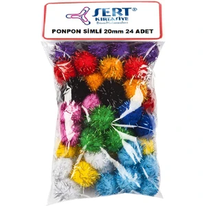 Sert Kırtasiye Ponpon Simli 20 mm Çapında 24'lü Paket Karışık Renklerde