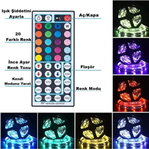 X2 PRO-2021 Yeni Model Rgb Şerit LED Dekoratif Iç Dış Mekan 5 mt 20 Renk 44 Tuş Akıllı Kumanda Fonksiyonlu - Dows Series