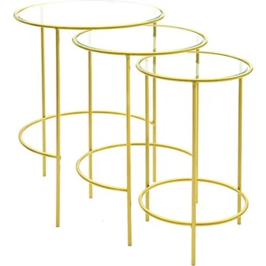 Meri Yuvarlak 3'lü Zigon Yan Sehpa Gold DNDR-003