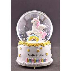 Home Dekor Hediye Sevgiliye Hediye Little Star Gökkuşağı Unicorn Kar Küresi Orta Boy Işıklı Müzikli 12CM