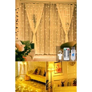 3x3 Metre 300 Ledli Dekoratif Peri Telli Perde LED Işık Kumandalı Usb'li 8 Animasyonlu Yılbaşı Süsleme Organizasyon Günışığı Renk