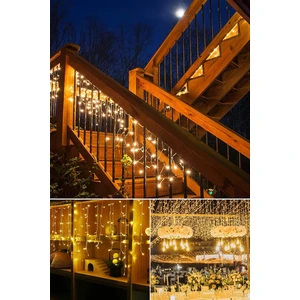 3x1 Metre Perde LED Animasyonlu 12 Saçaklı Fişli Eklenebilir 8 Fonksiyonlu Yılbaşı Parti Organizasyon Süsü