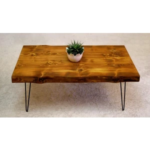 Doğal Ağaç Masif Kütük Orta Sehpa 60 x 120 cm Metal Ayak
