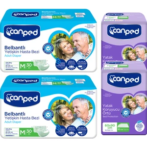 Belbantlı Yetişkin Hasta Bezi M (85-125CM) 30'lu 2 Paket 60 Adet + Yatak Koruyucu