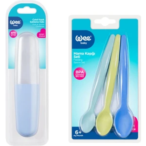Wee Baby Mavi Çatal Kaşık Saklama Kabı + 3'lü Mama Kaşığı Set