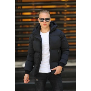 Erkek Kapüsonlu Siyah Şişme Mont