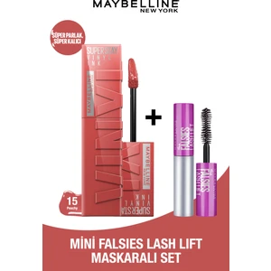 Maybelline New York Vinyl Ink Peachy  + Mini Falsies Lash Lift Maskaralı Set