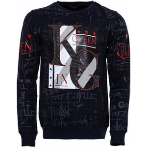 Lacivert Taşlı Desenli Sweatshirt