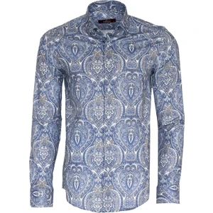 Mavi Damask Desenli Slim Fit Gömlek