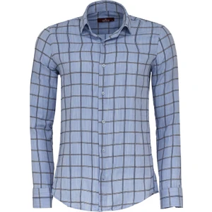 Mavi Kareli Slim-Fit Gömlek