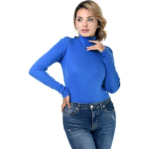 Belifanti Collection Kadın Saks Mavisi Yarım Balıkçı Yaka Kazak