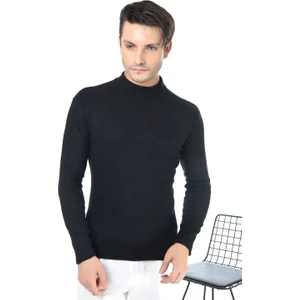 Belifanti Collection Erkek Siyah Yarım Balıkçı Yaka Slim Fit Kazak