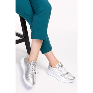 Içi Dışı  Deri Faylon Taban Hafif Spor Ayakkabı ES.110 - Gümüş - 40