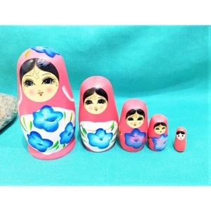 Home Dekor Hediye Sevgiliye Özel Günlere Hediye Dekoratif Süpriz  Iç Içe Geçen Ahşap Pembe Matruşka Bebek 5'li