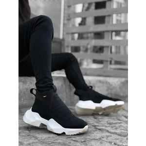 BA0401 Bağcıksız Rahat Yüksek Taban Siyah Erkek Spor Yarım Bilek Bot