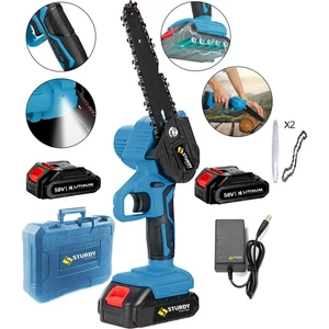 Power Tools New Serıes 58 V 5 Ah Akülü Dal Kesme Budama Testere Bıçkı Makinası Çift Akülü Çantalı 2 Zincir ve 2 Adet Pala