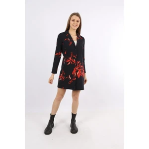 Banada Moda Çiçek Desenli Uzun Kollu Cepli Uzun Ceket