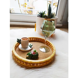 Aura Design Ahşap Boncuklu Hasır Tepsi Modeli
