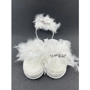 Newin Style Bride Terlik ve Taç Seti Tüylü Model