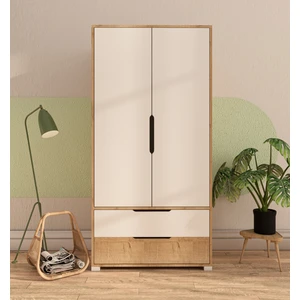 Vertex Mobilya Flora 2 Kapaklı 2 Çekmeceli Gardırop Safir Meşe - Beyaz Elbise Dolabı