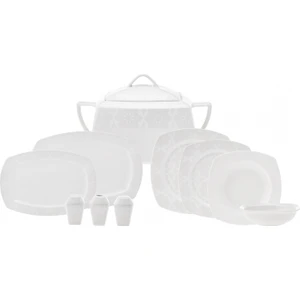 New Suha Cream 60 Parça 12 Kişilik Porselen Yemek Takımı Kare